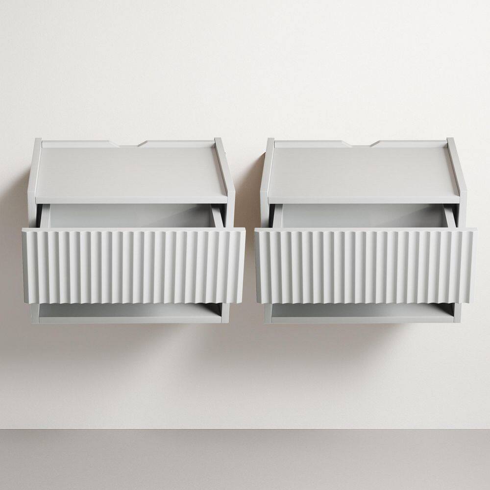 Modern White 1-Drawer 16 in. W Floating Wall Mounted Bedroom Nightstand with Storage Drawer and Shelf (Set of 2)