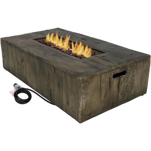 Sunnydaze 26.5 in. W x 13 in. H Rectangle Rustic Fiberglass/Concrete Propane Gas Fire Pit Table with Lava Rocks