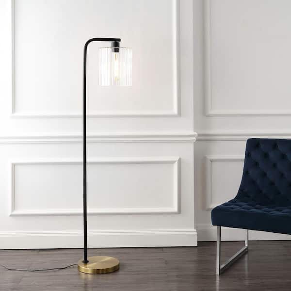 Easton 60.75 in. Brass Gold/Black Modern Minimalist Metal/Ribbed Glass LED Standard Floor Lamp