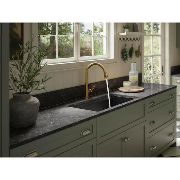 Adva Single Handle 3-Function Pull Down Sprayer Kitchen Faucet In Vibrant Brushed Moderne Brass