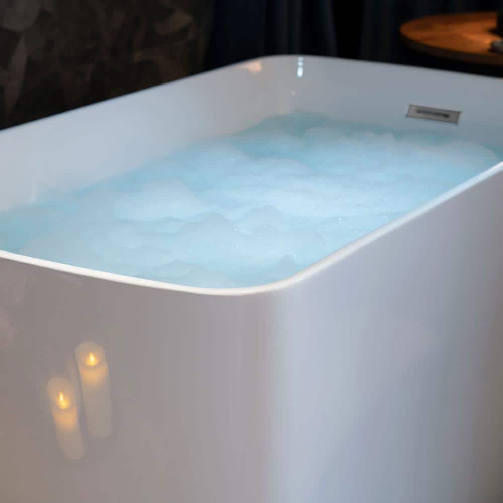 48'' White Acrylic Freestanding Rectangular Bathtub with Chrome Drain