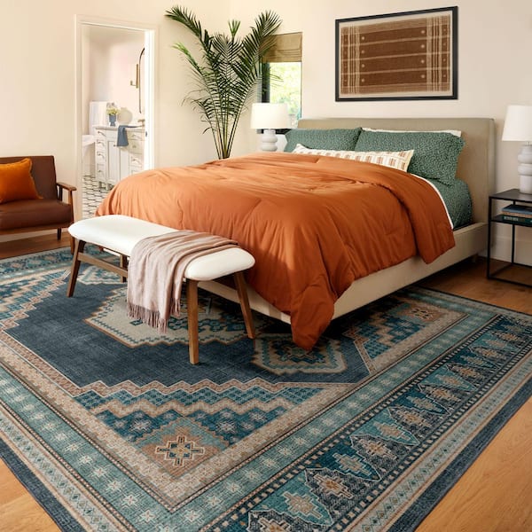 Machine Washable Rug with Standard Pad - Rayne Soft Navy 8 ft. x 10 ft.