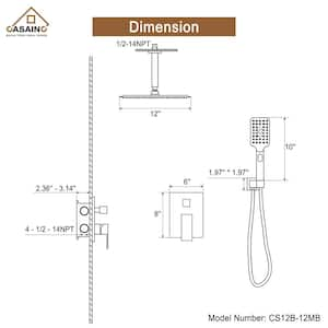 1-Spray Patterns 12 in. Ceiling Mount Rainfall Dual Shower Heads with Wall Mounted Handheld Shower in Matte Black