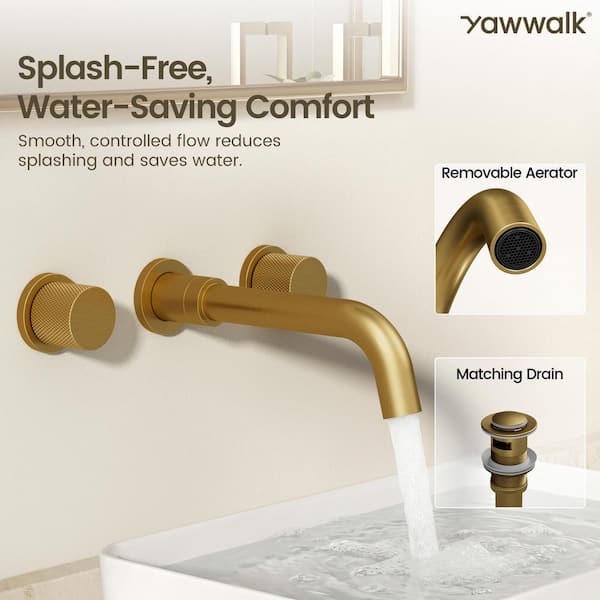 YAWWALK Wall Mount Bathroom Faucet with 2 Handles, Pop-Up Drain