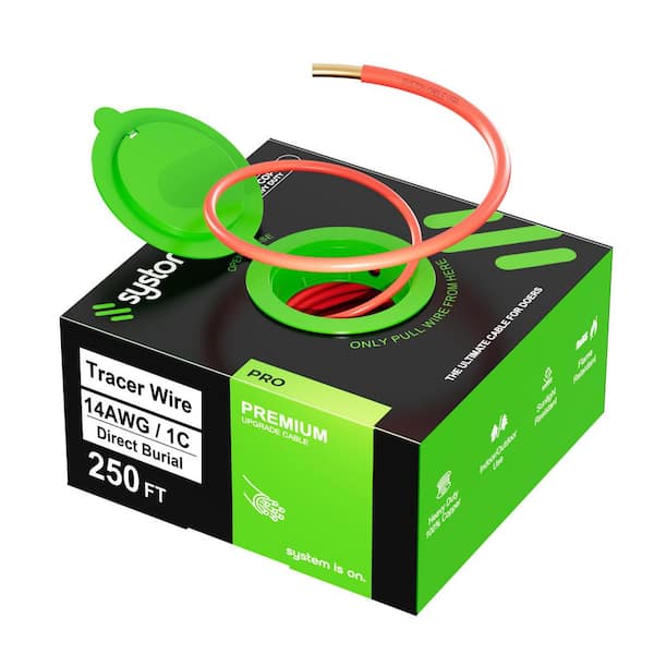 250 ft. Red 14 AWG 600-Volt Solid CU Direct Burial Tracer Wire for Locating Underground Pipes Line