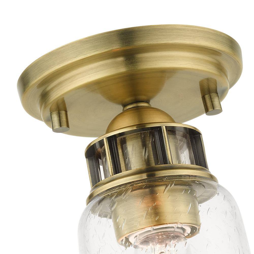 Antique Brass Seeded Glass 1-Light Flush Mount