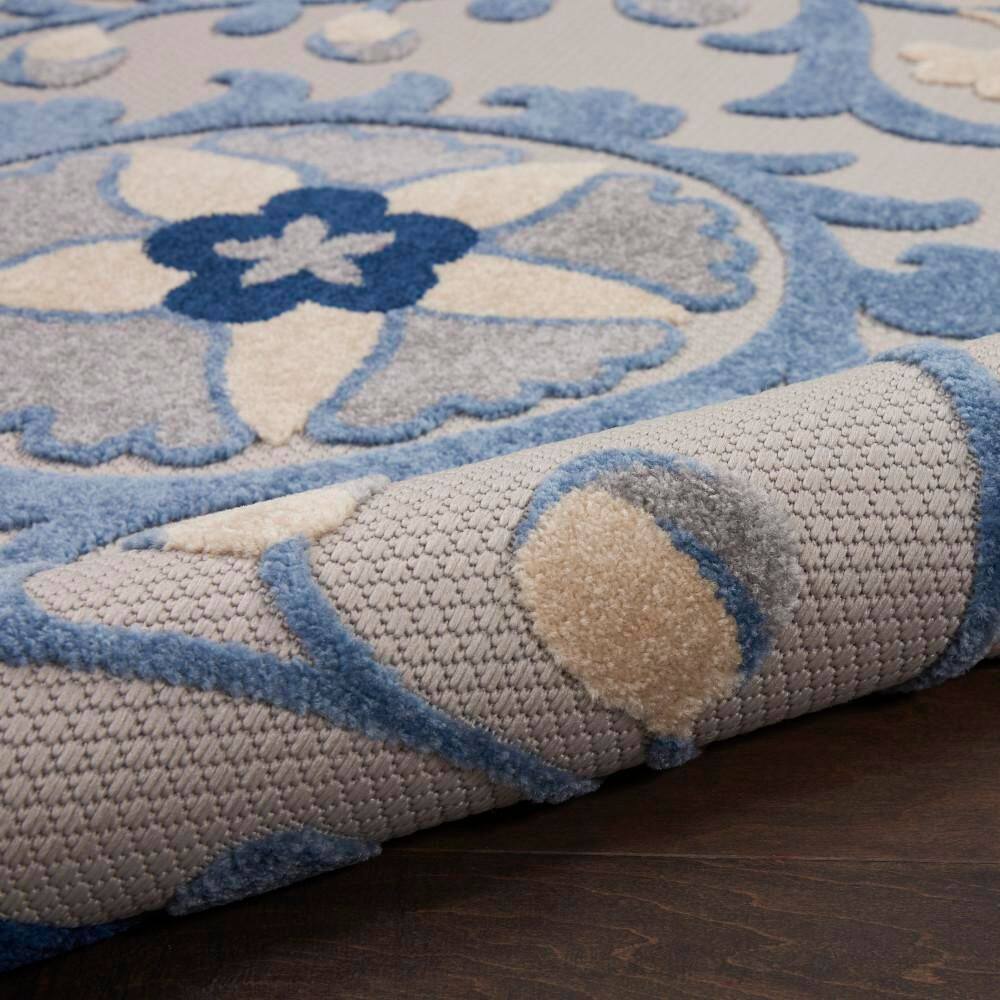 Blue and Grey Floral Synthetic Flat Woven Rug, 3' x 5'