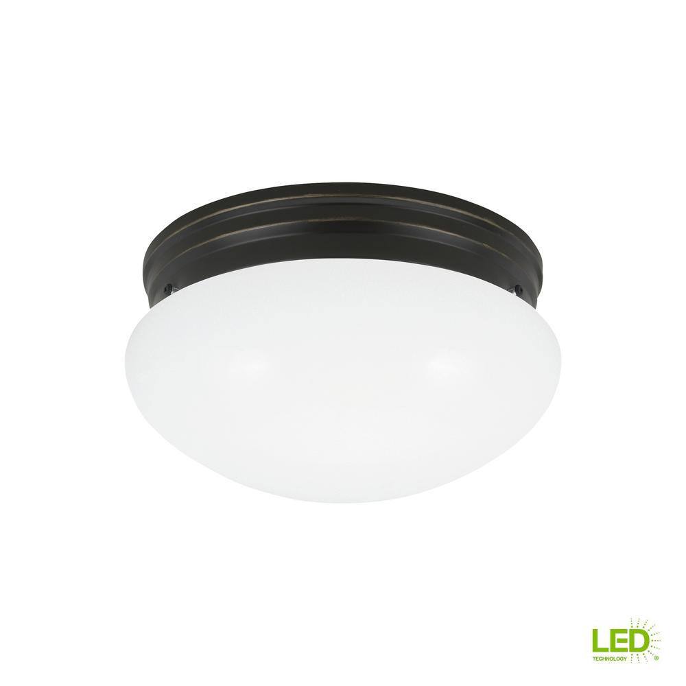 Bronze and White Glass 2-Light LED Flush Mount