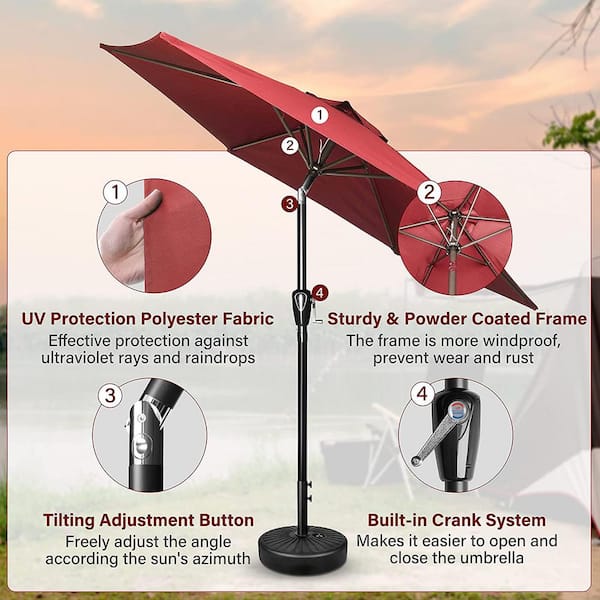 Cesicia Red 7.5 ft. Aluminum Table Market Crank and Tilt Patio