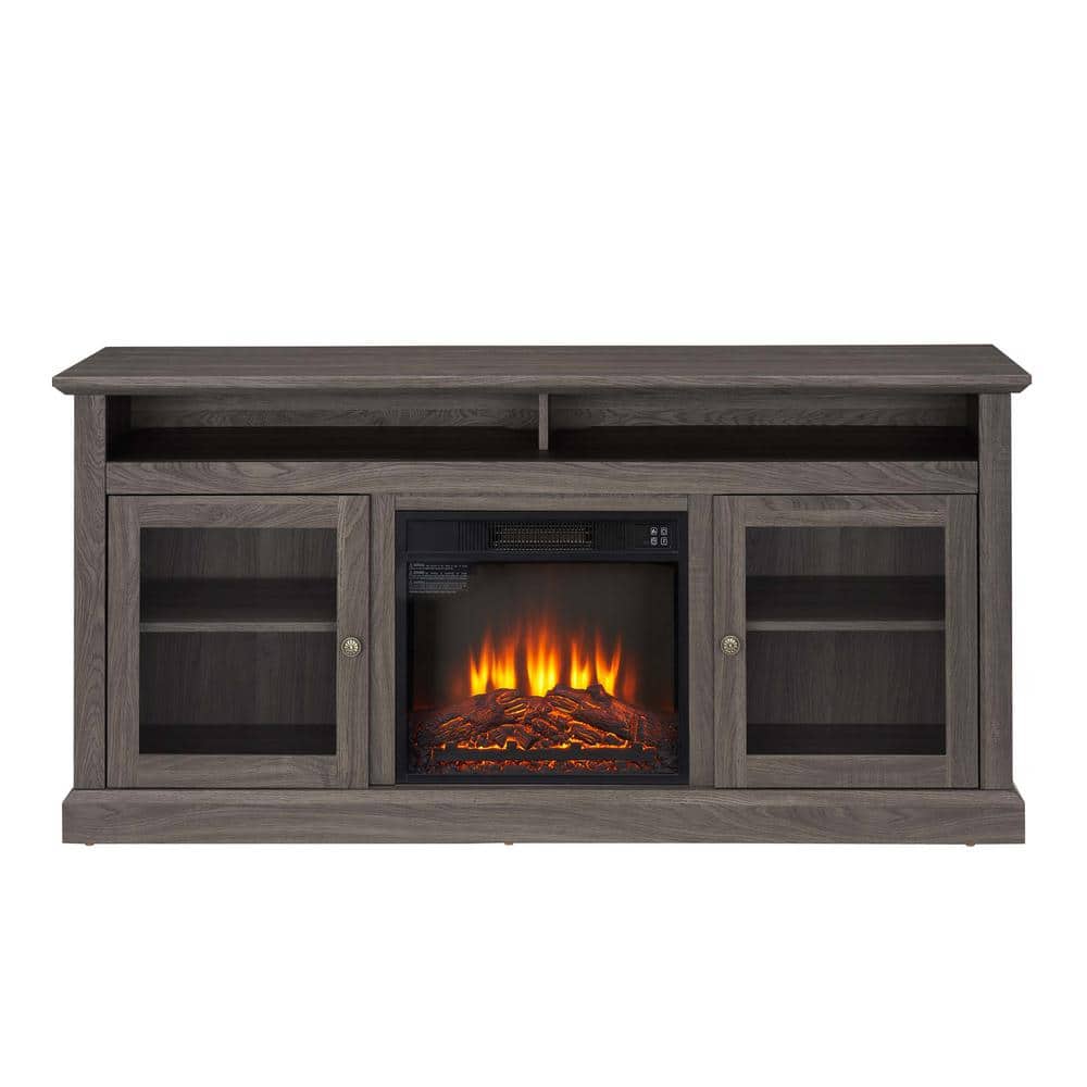 60 in. W x 15.75 in. D x 29 in. H Black Linen Cabinet W/ 18 in. Fireplace I