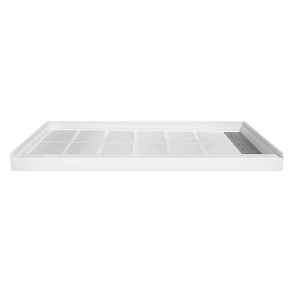 60 in. L x 32 in. W Single Threshold Alcove Shower Pan Base with Right Drain in White