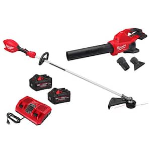 M18 FUEL 18V 16 in. Brushless Cordless Straight Shaft String Trimmer w/ Dual Battery Blower, (2) 8.0 Ah Battery, Charger