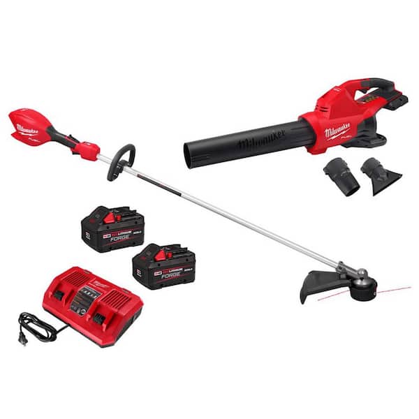 M18 FUEL 18V 16 in. Brushless Cordless Straight Shaft String Trimmer w/ Dual Battery Blower, (2) 8.0 Ah Battery, Charger