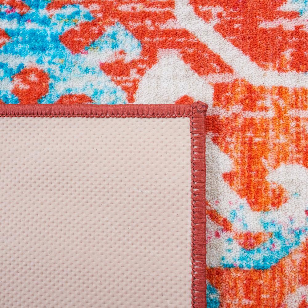 Orange and Light Blue 8' x 10' Synthetic Washable Area Rug