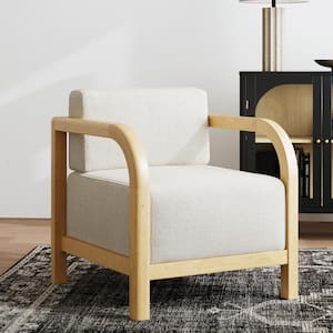 Jayden Scandinavian Upholstered Accent Arm Chair, with Solid Wood Frame and Plush Boucle Cushioned Seat, Natural Brown