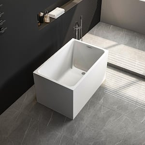 43 in. Acrylic Flatbottom Rectangle Freestanding Non-Whirlpool Soaking Bathtub in White with Chrome Overflow and Drain