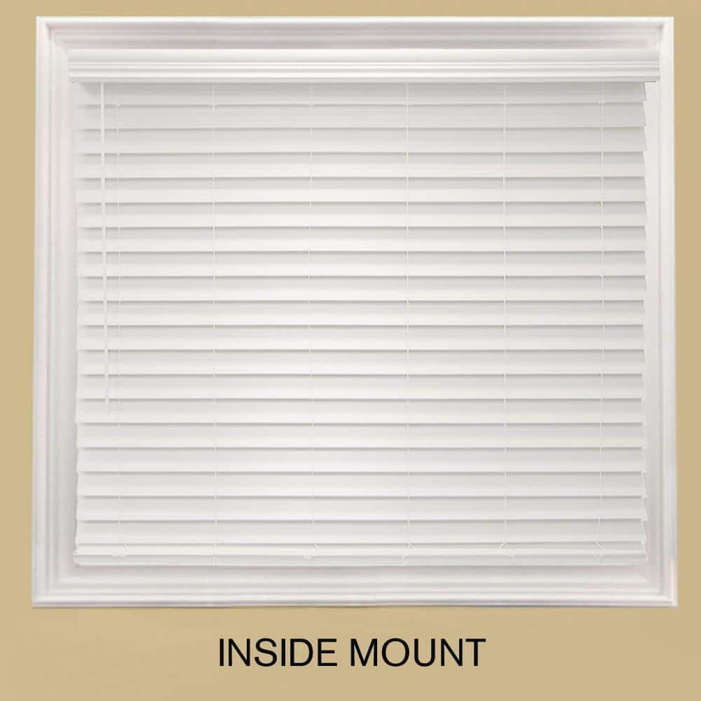 White Cordless Premium Faux Wood blinds with 2.5 in. Slats - 35 in. W x 48 in. L (Actual Size 34.5 in. W x 48 in. L)