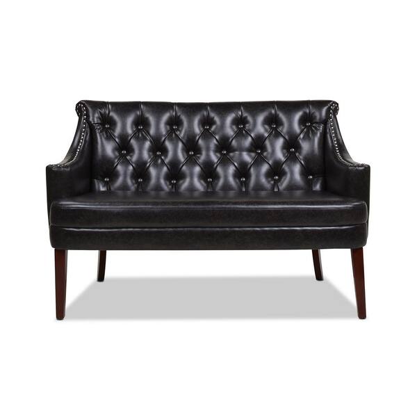Jennifer Taylor Stella 53.5 in. Traditional Upholstered Settee Chair, Vintage Black Brown Faux Leather