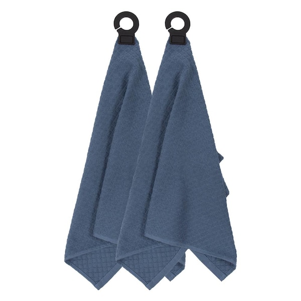 RITZ Hook and Hang Federal Blue Woven Cotton Pattern Kitchen Towel (Set of 2)