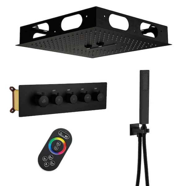 Boyel Living 3-Spray 16 in. LED 64 Color Thermostatic Dual Shower Head and Handheld Shower Head Ceiling Mount 2.5 GPM in Matte Black