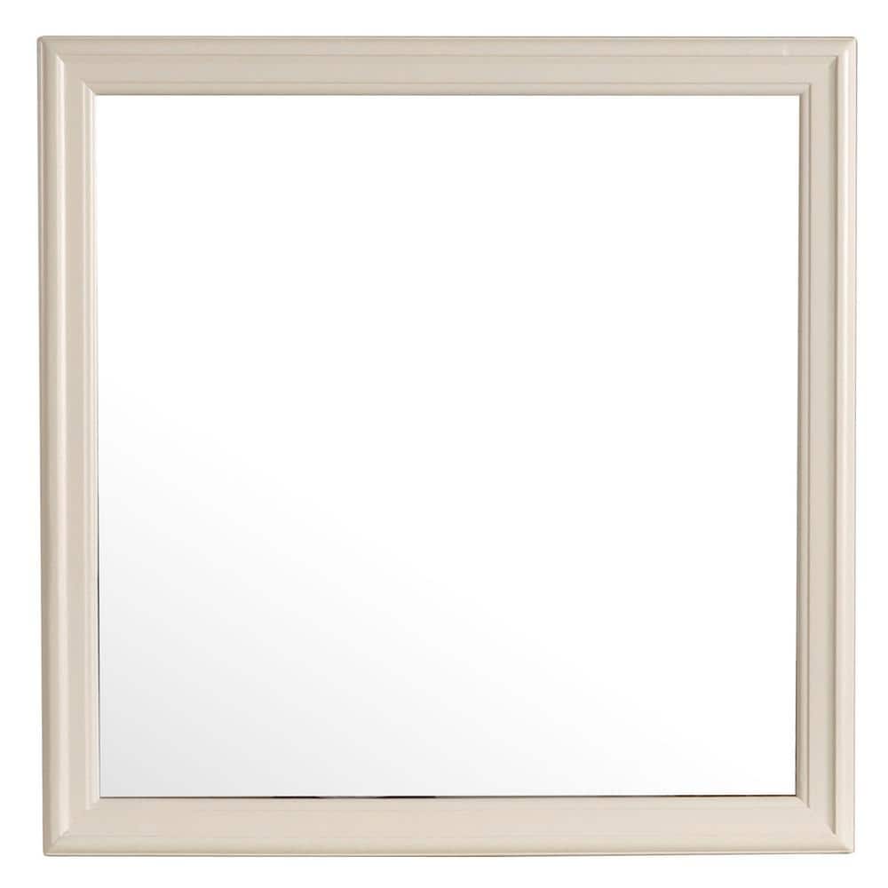 38 in. W x 38 in. H Square Wood Framed Beige Mirror Makeup Mirror for Bedro