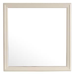 38 in. W x 38 in. H Square Wood Framed Beige Mirror Makeup Mirror for Bedroom, Horizontal/Vertical