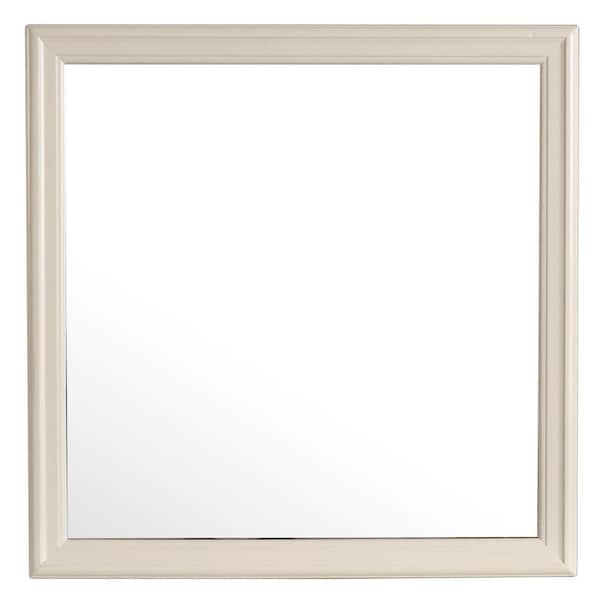 Unbranded 38 in. W x 38 in. H Square Wood Framed Beige Mirror Makeup Mirror for Bedroom, Horizontal/Vertical