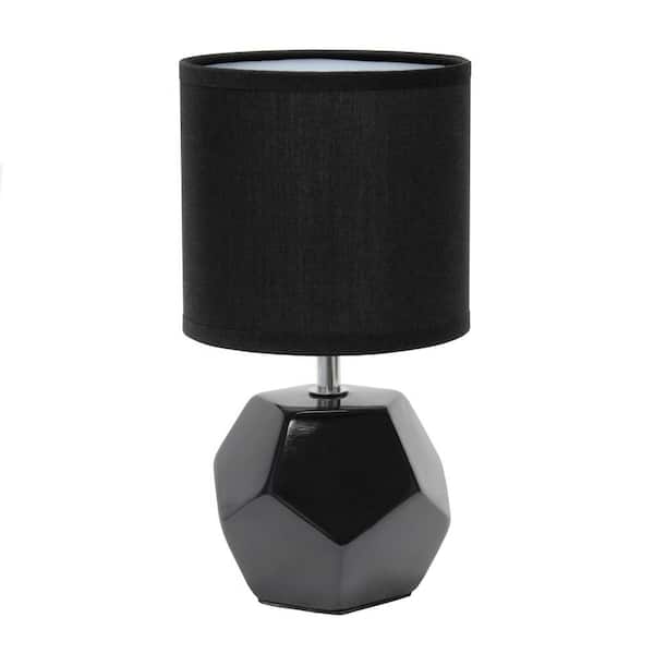 Simple Designs 10.4 in. Black Round Prism Mini Table Lamp with Matching Fabric Shade