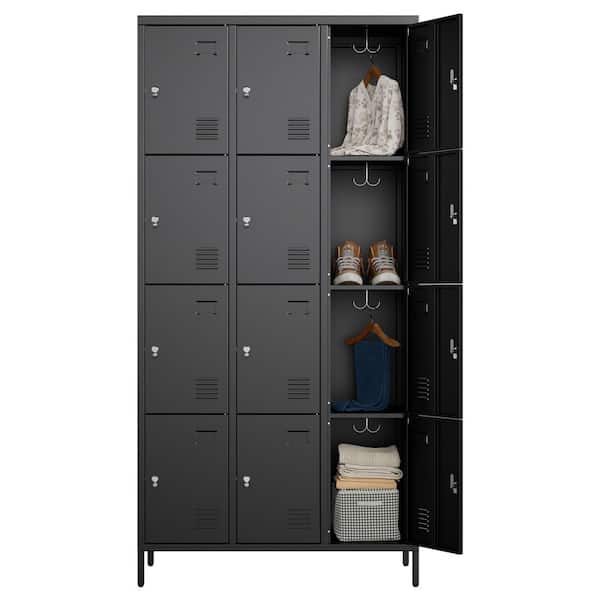 12-Door Black Metal Locker 72 in. H x 36 in. W x 16 in. D Freestanding Cabinet, Lockable, Ventilated, Moisture-Proof
