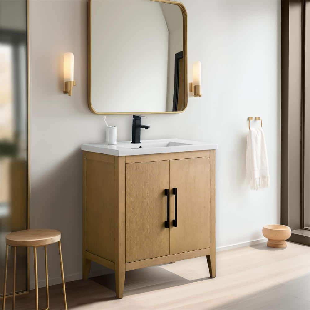 Natural Oak 30" Single Bathroom Vanity with Ceramic Top