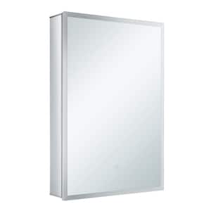 20 in. W x 30 in. H Silver Recessed/Surface Mount Medicine Cabinet with Mirror Left Hinge and LED Lighting