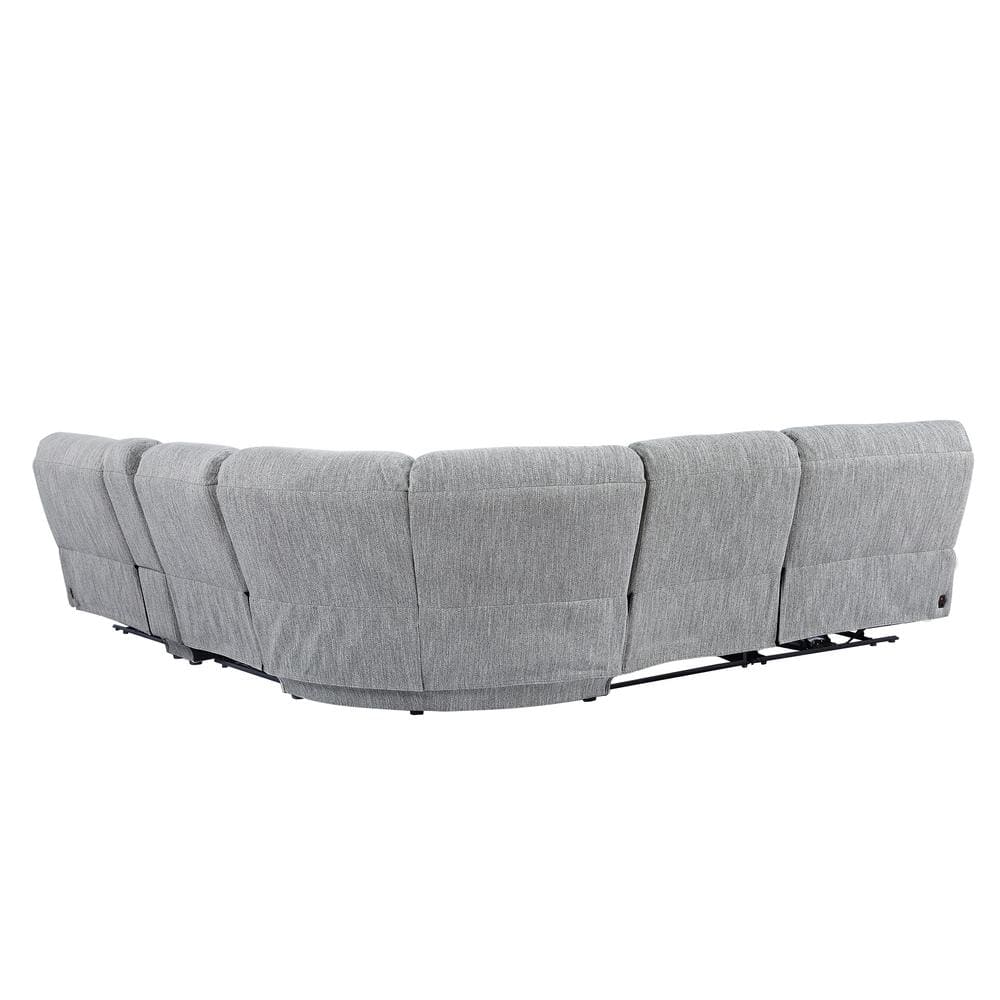 Gray Herringbone Six-Piece Fabric Sectional with Pillow-top Arms