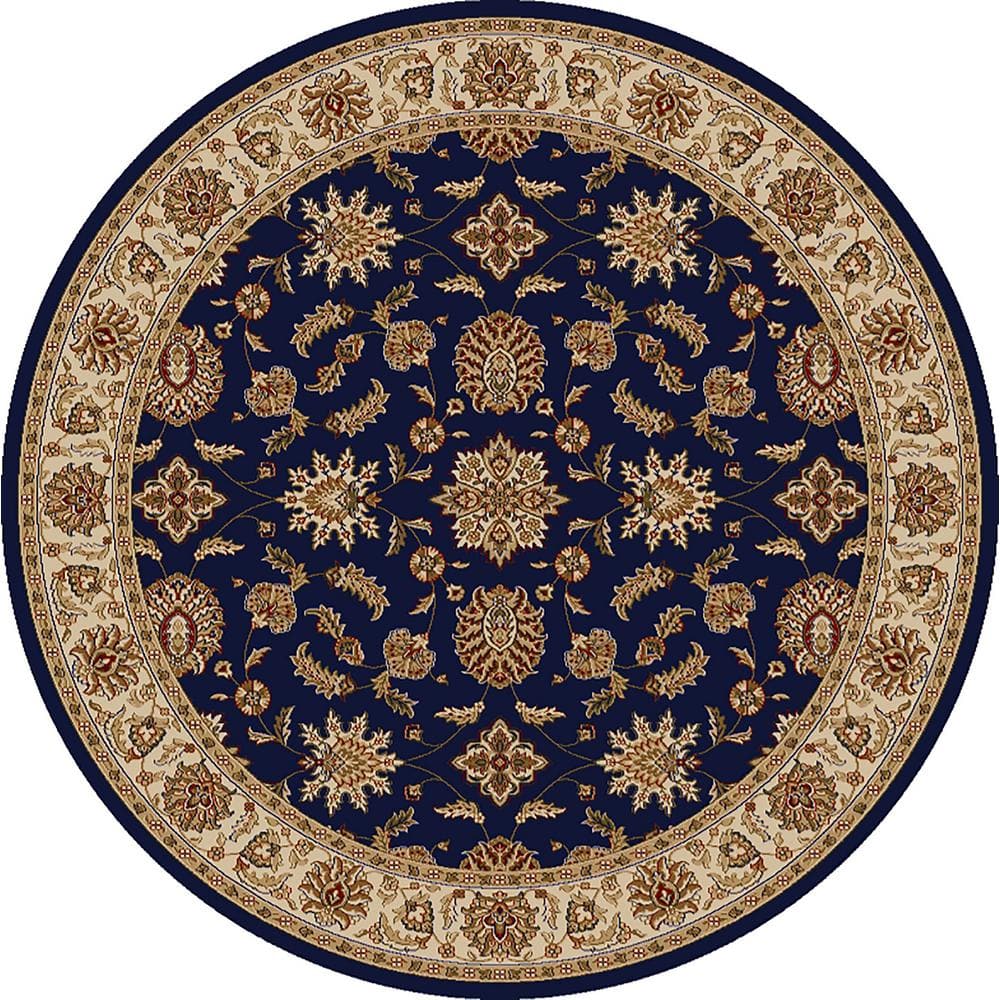 Como Navy 5 ft. Round Traditional Oriental Floral Area Rug