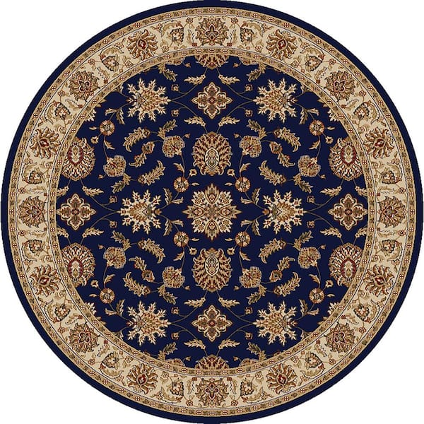 Unbranded Como Navy 5 ft. Round Traditional Oriental Floral Area Rug