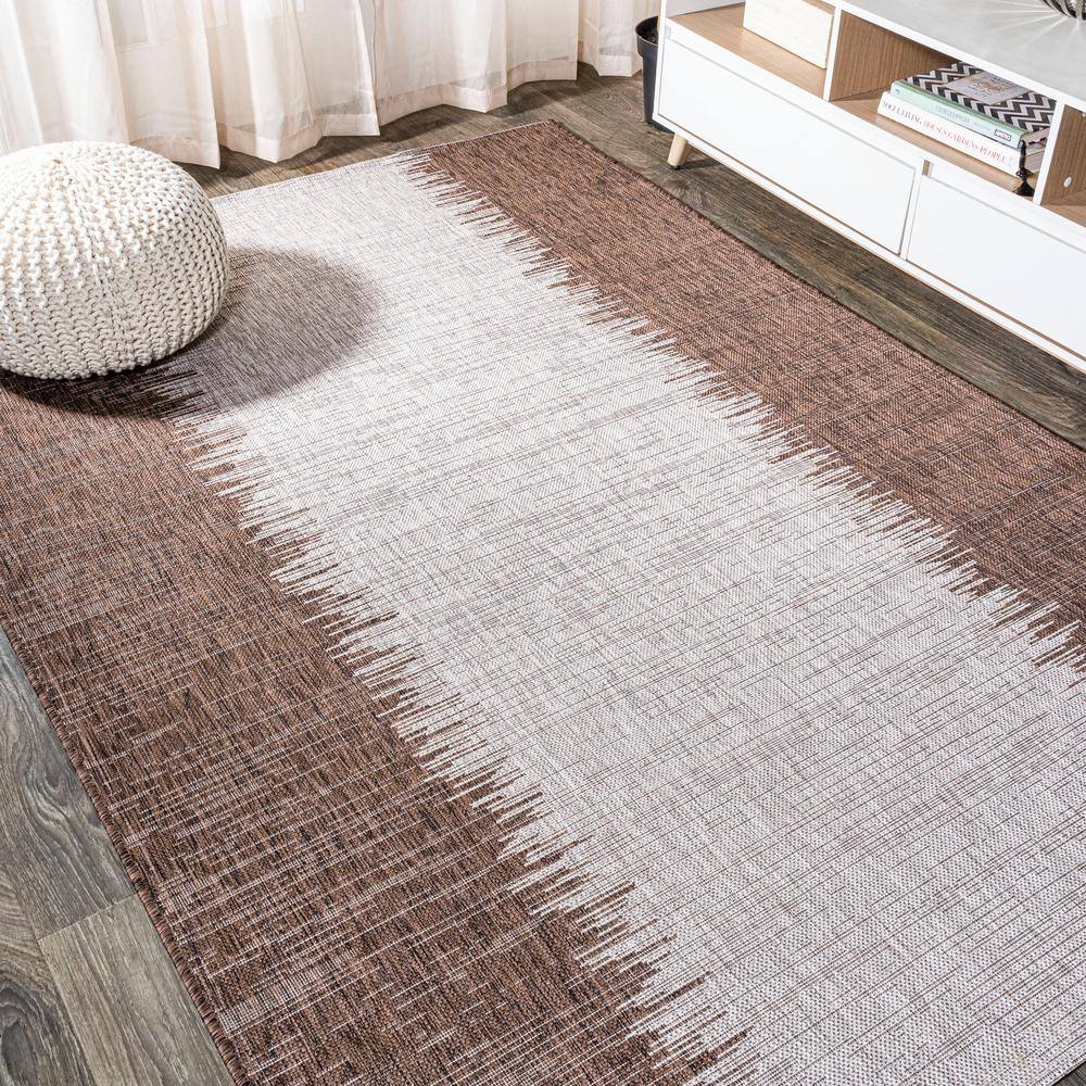 Modern Strie Brown/Beige 8' x 10' Synthetic Reversible Area Rug