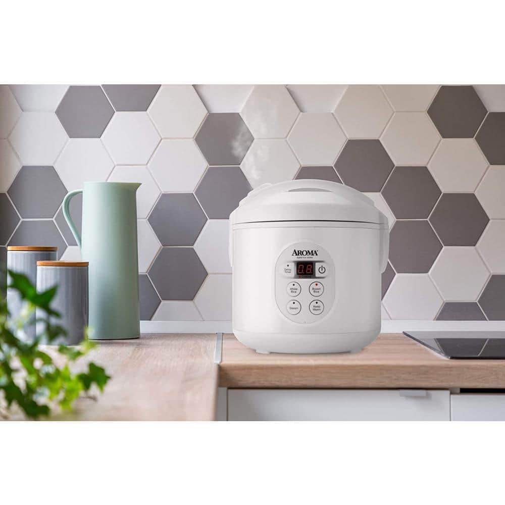 Aroma 8-Cup White Digital Rice Cooker and Steamer