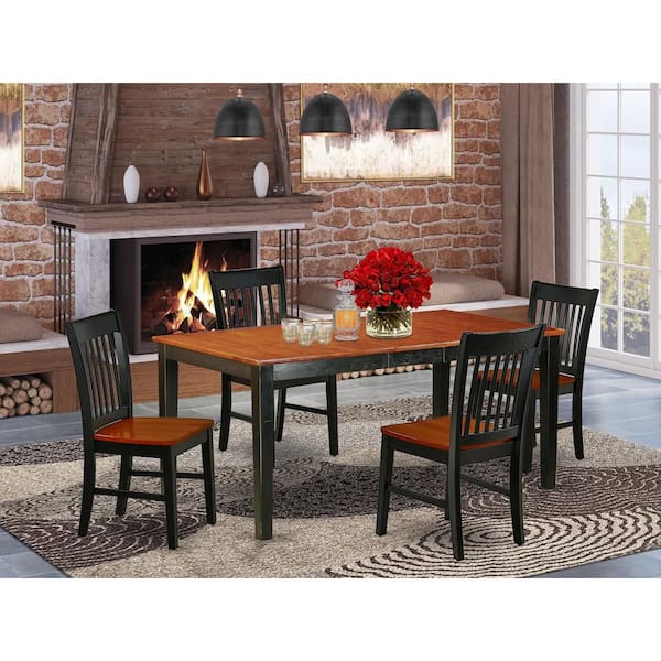 5-Piece Black and Cherry Finish Solid Wood Top-Rectangular Dining Room Set with Butterfly Leaf-Seats 4