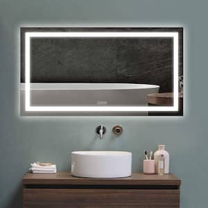 Luminous 55 in. W x 30 in. H Rectangular Frameless LED Mirror Dimmable Defog Wall Mounted Bathroom Vanity Mirror