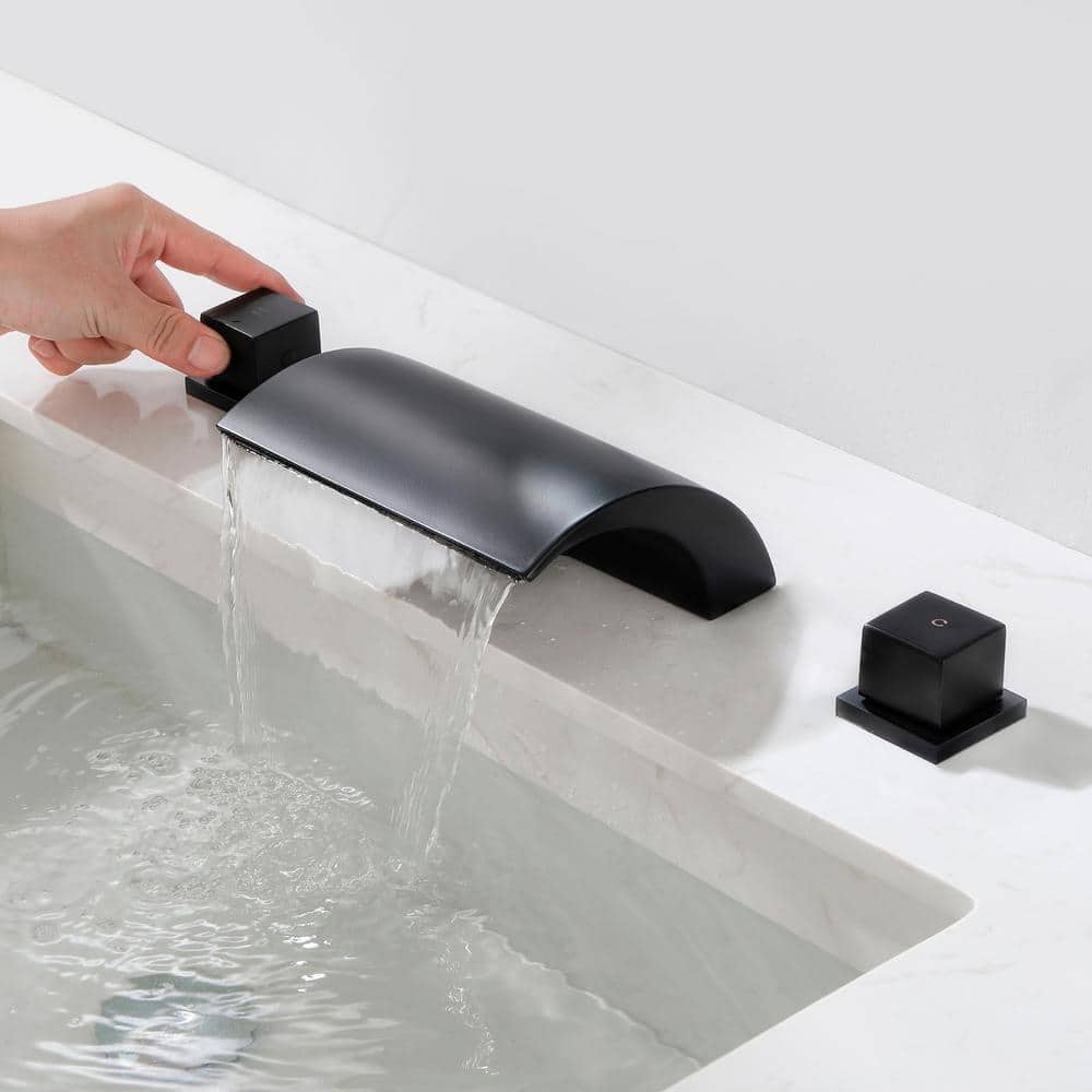 Matte Black Waterfall Spout Roman Tub Faucet with Double Handles