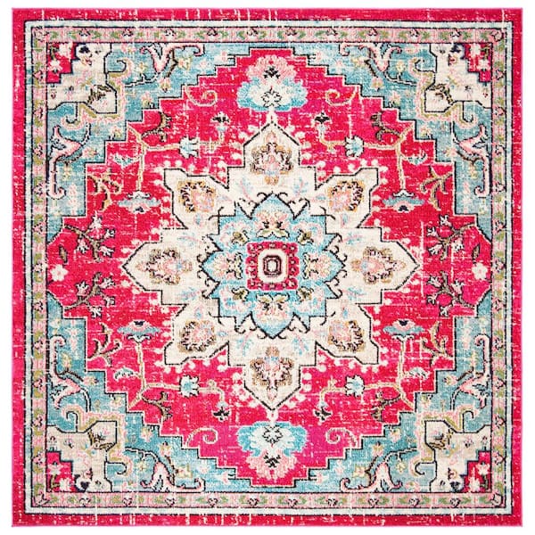 SAFAVIEH Madison 3 ft. x 3 ft. Fuchsia/Blue Distressed Border Square Area Rug