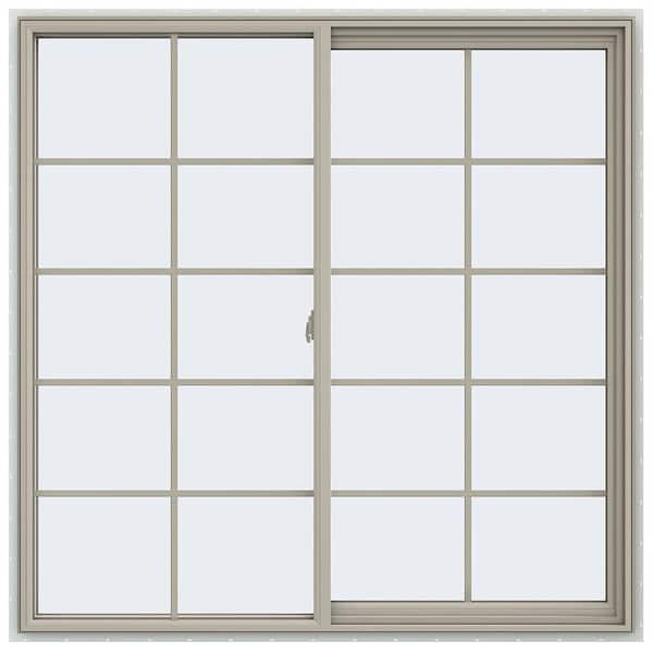 JELD-WEN 59.5 in. x 59.5 in. V-2500 Series Desert Sand Vinyl Right-Handed Sliding Window with Colonial Grids/Grilles