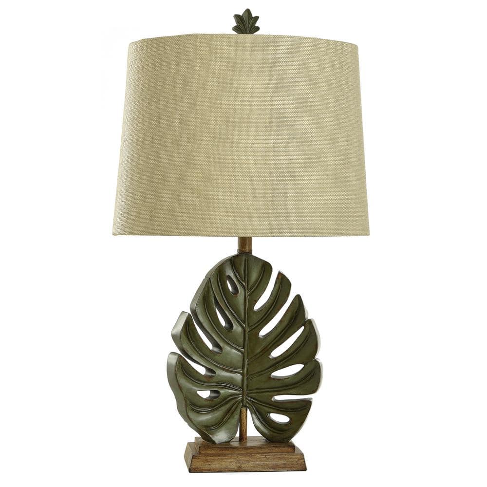 StyleCraft 31.5 in. Green/Brown Table Lamp with Beige Styrene