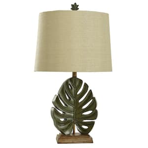 31.5 in. Green/Brown Table Lamp with Beige Styrene Shade