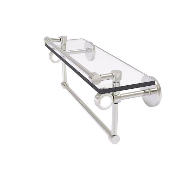 Allied Brass Clearview 16 in. W x 6.7 in. H x 5.8 D Glass Rectangular Shelf in Satin Nickel with Towel Bar and Groovy Accents