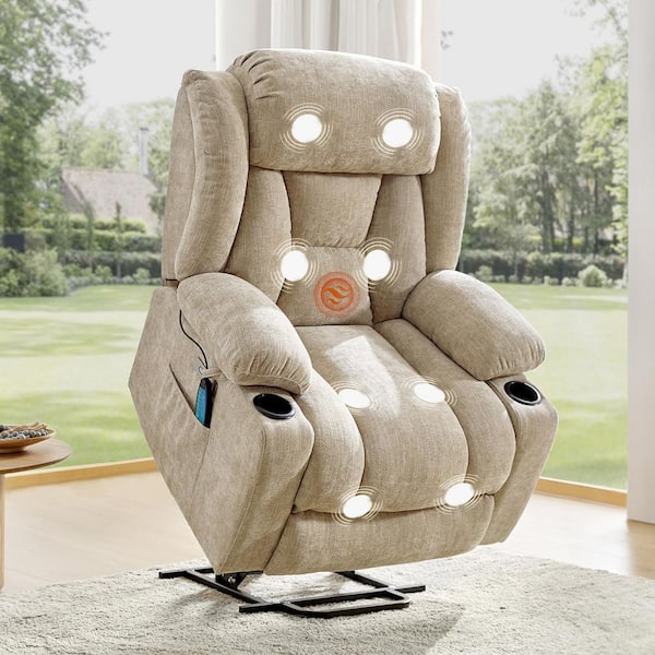Sam Beige Oversized Power Lift Assist Recliner with Massage Heating