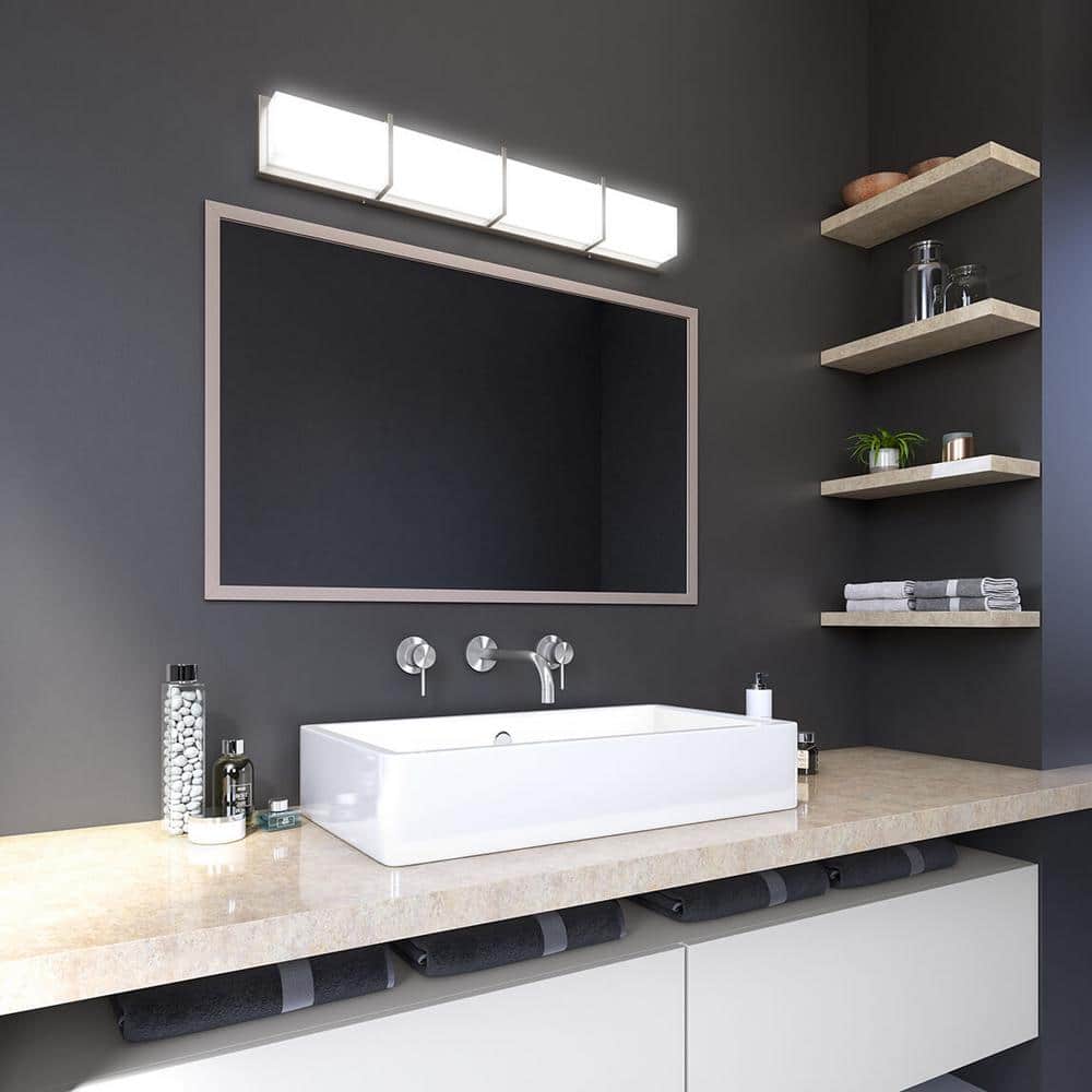 Modern Brushed Nickel 35" LED Vanity Light with Clear Glass Shade