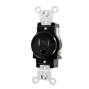 15 Amp Commercial Grade Tamper Resistant Grounding Single Outlet, Black