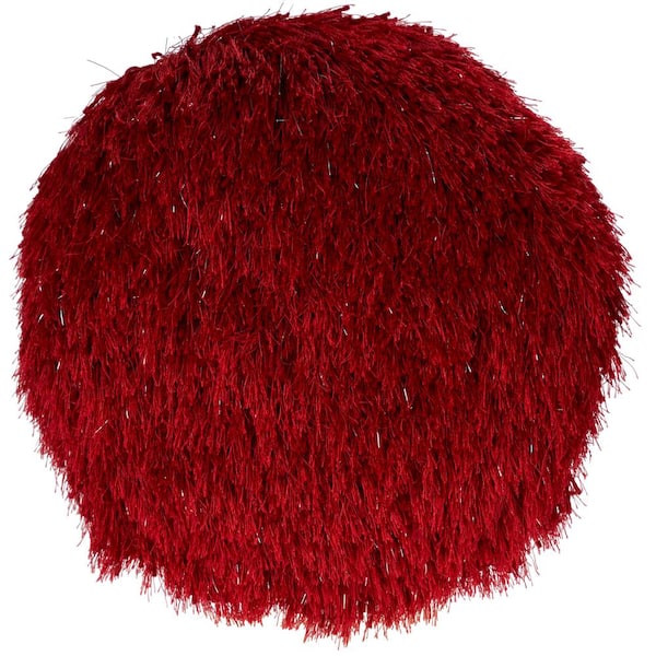 Mina Victory Shag Red Shag 14 in. x 14 in. Round Throw Pillow
