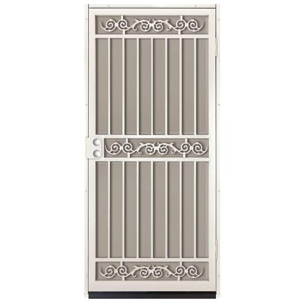 Unique Home Designs 36 in. x 80 in. Sylvan Almond Surface Mount Outswing Steel Security Door with Tan Perforated Aluminum Screen