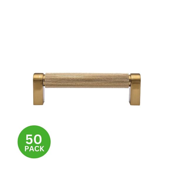 50-Pack Kent Knurled 4 in. (102 mm) Center-to-Center Industrial Satin Brass Bar Drawer Pull